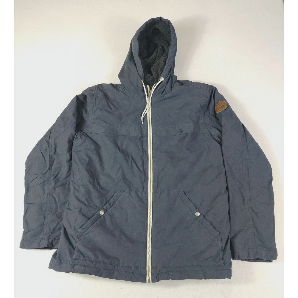 Quiksilver Jacket Mens Small Black Hooded Full Zip Quilted Warm Parka Outdoors